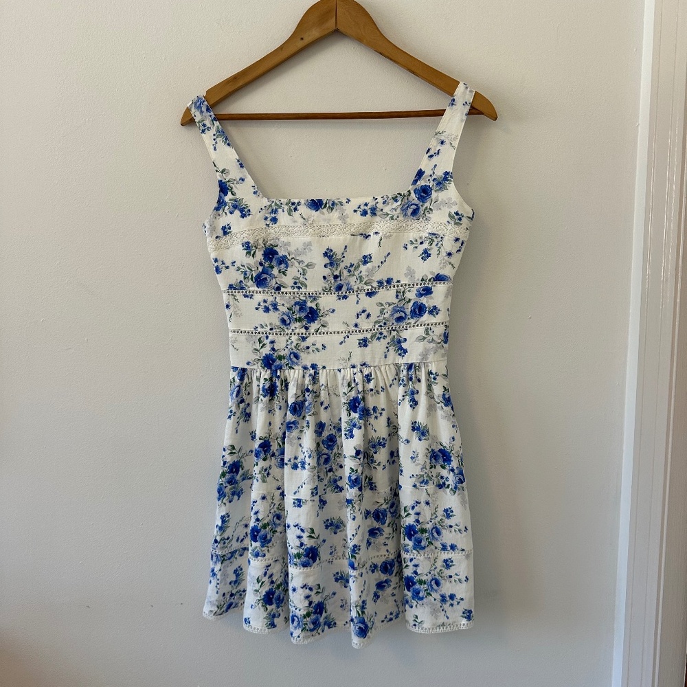 NWT Musette Blue Floral Square Neck Mini Dress | Size Small - Picture 2 of 10